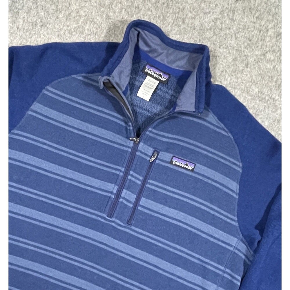 Patagonia Better Sweater Mens Size L Blue Striped 1/4 Zip Pullover Outerwear